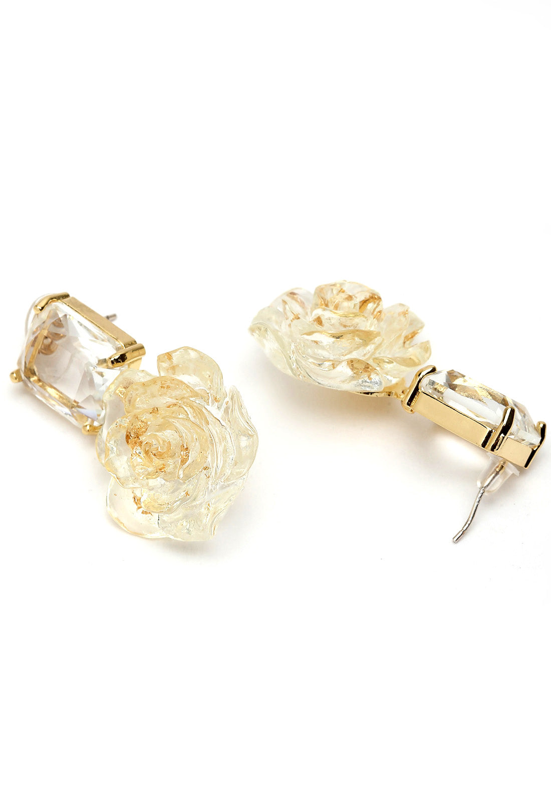 Pendientes de cristal florales dorados