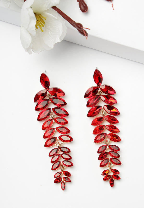 Pendants d'oreilles rouges en forme de feuille en cascade