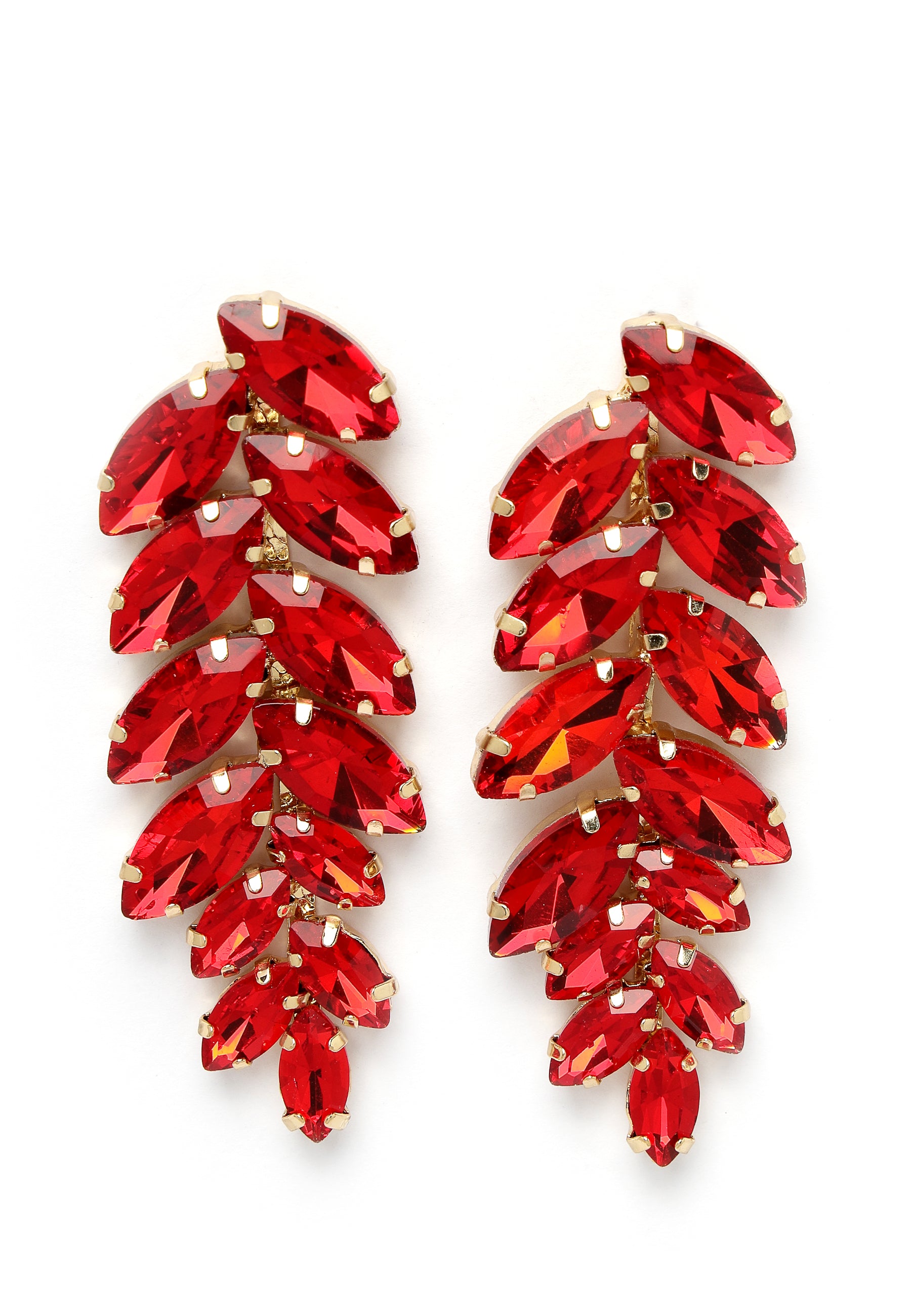 Red Leaf-Shaped Drop Earrings