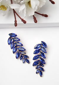 Dark Blue Leaf-Shaped Drop Earrings