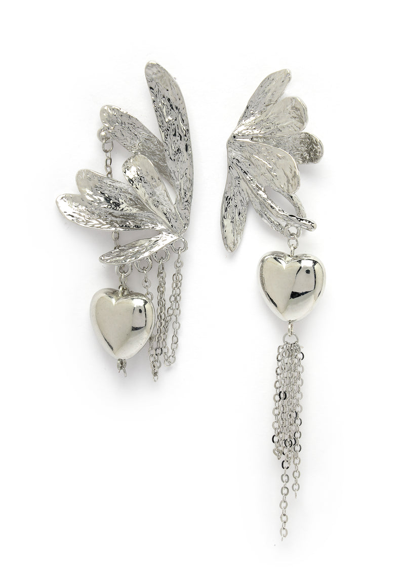 Mismatched Silver Butterfly Heart Earrings