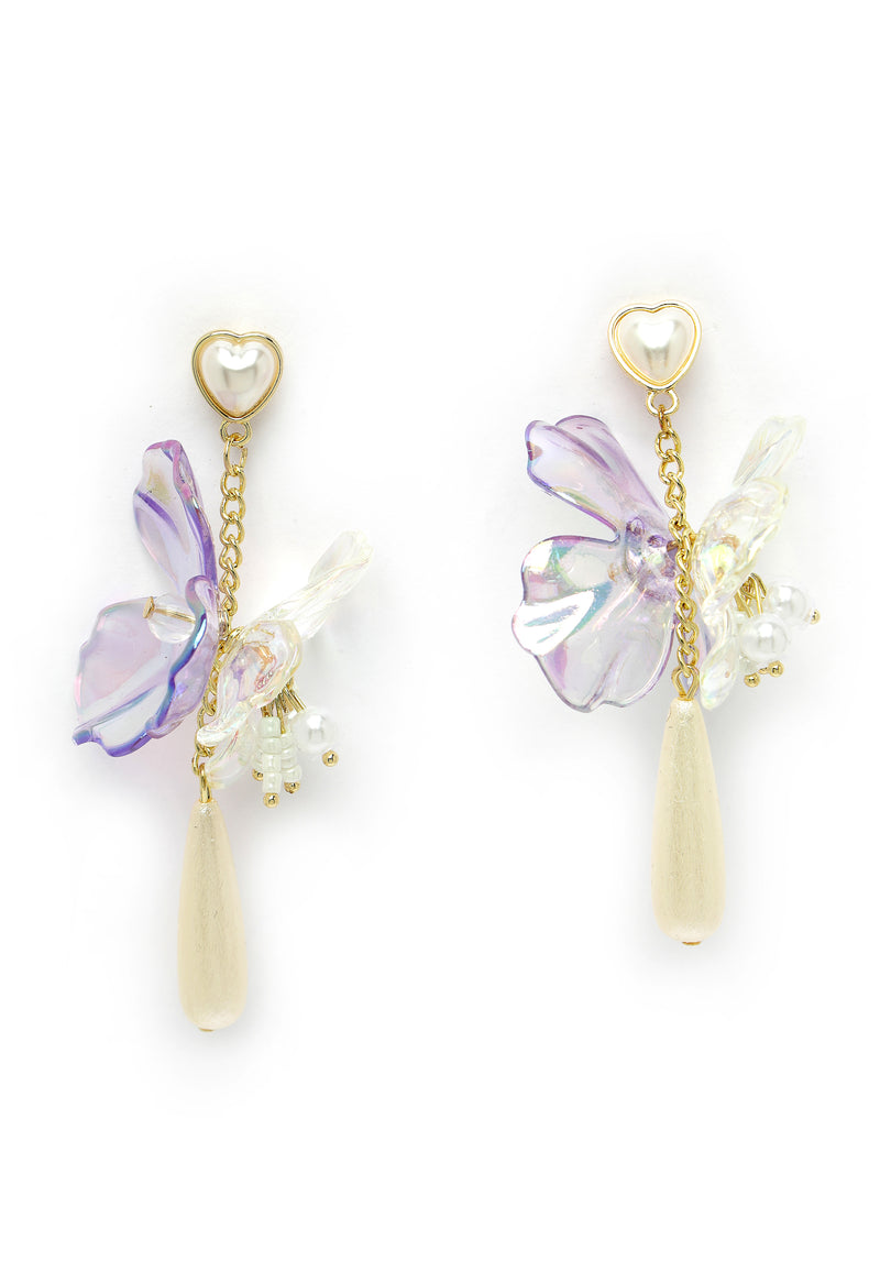 Boucles d'oreilles pendantes papillon lavande