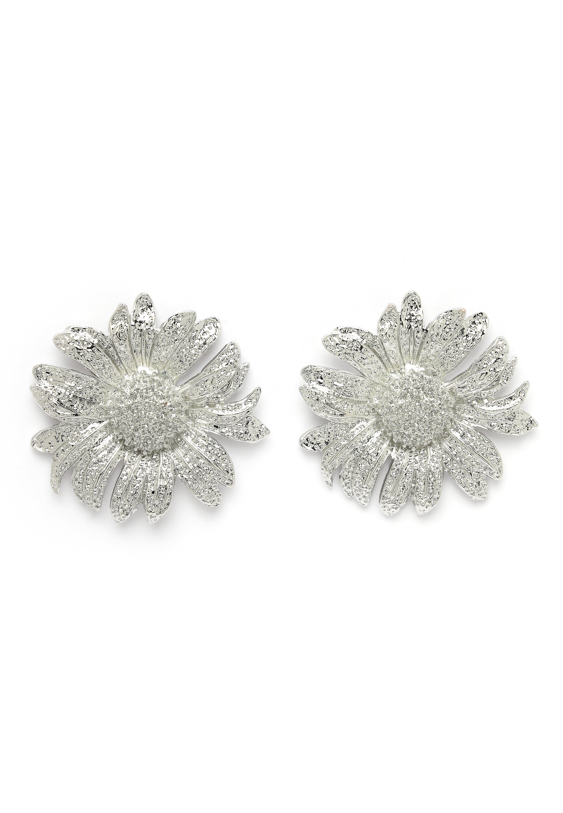 Silver-Coloured Floral Stud Earrings