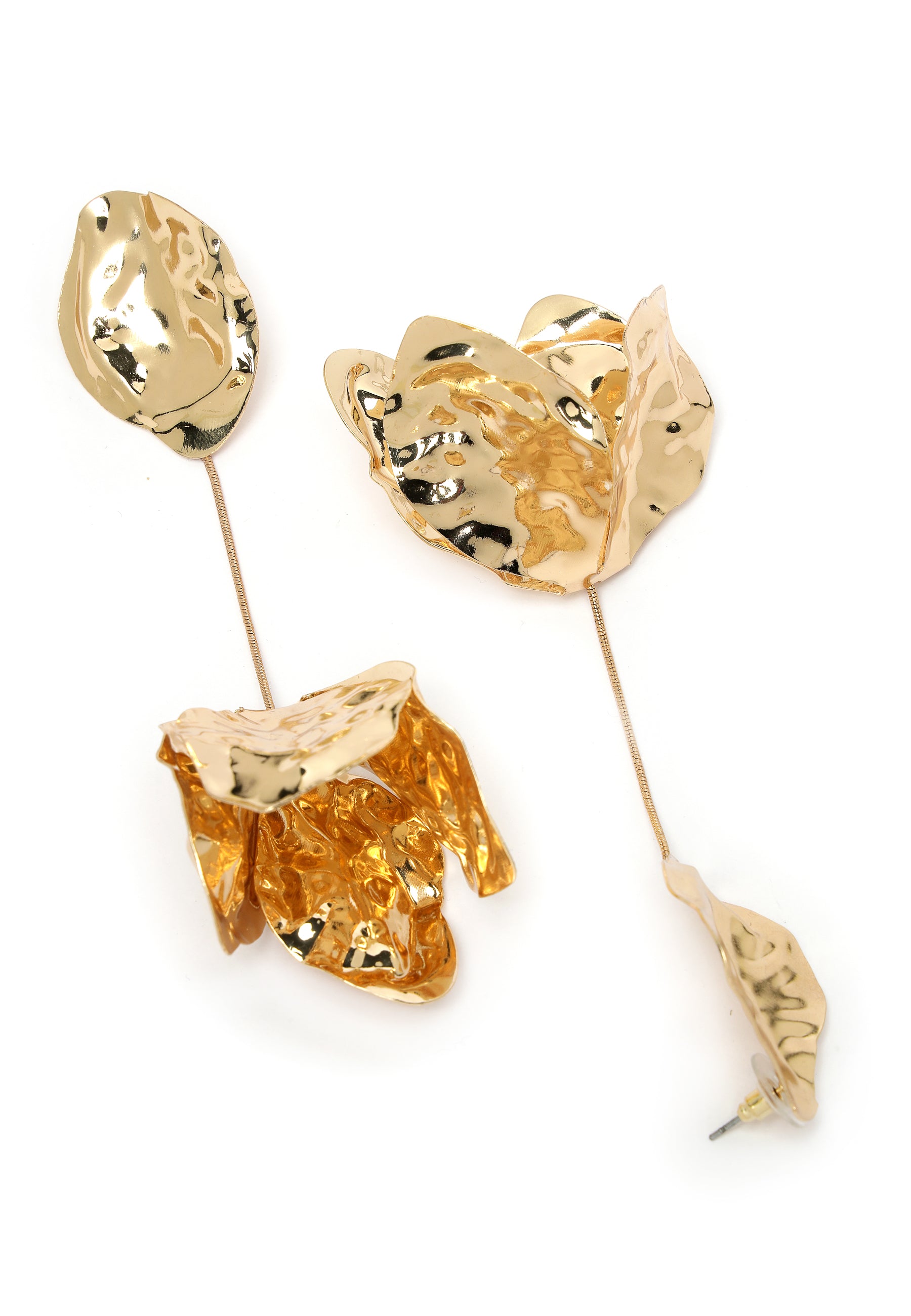 Gold-Coloured Rose Petal Drop Earrings