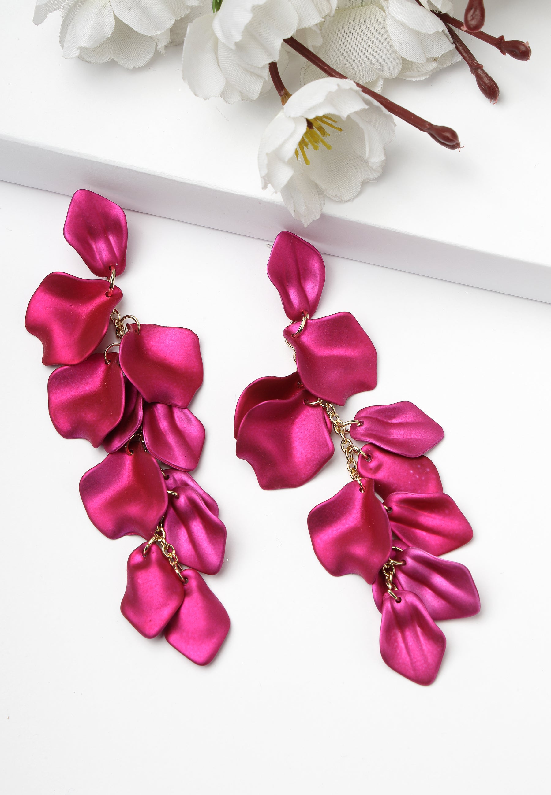 Pendientes colgantes con forma de hoja rosa