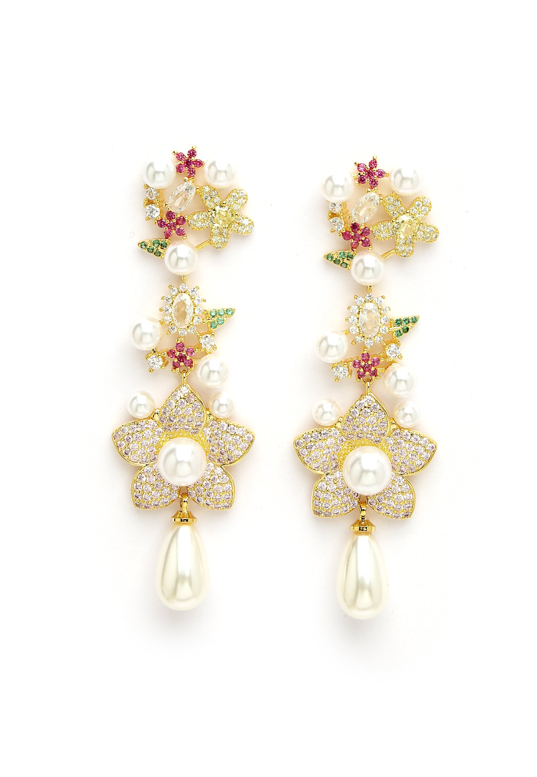 Boucles d'oreilles pendantes florales en zircone