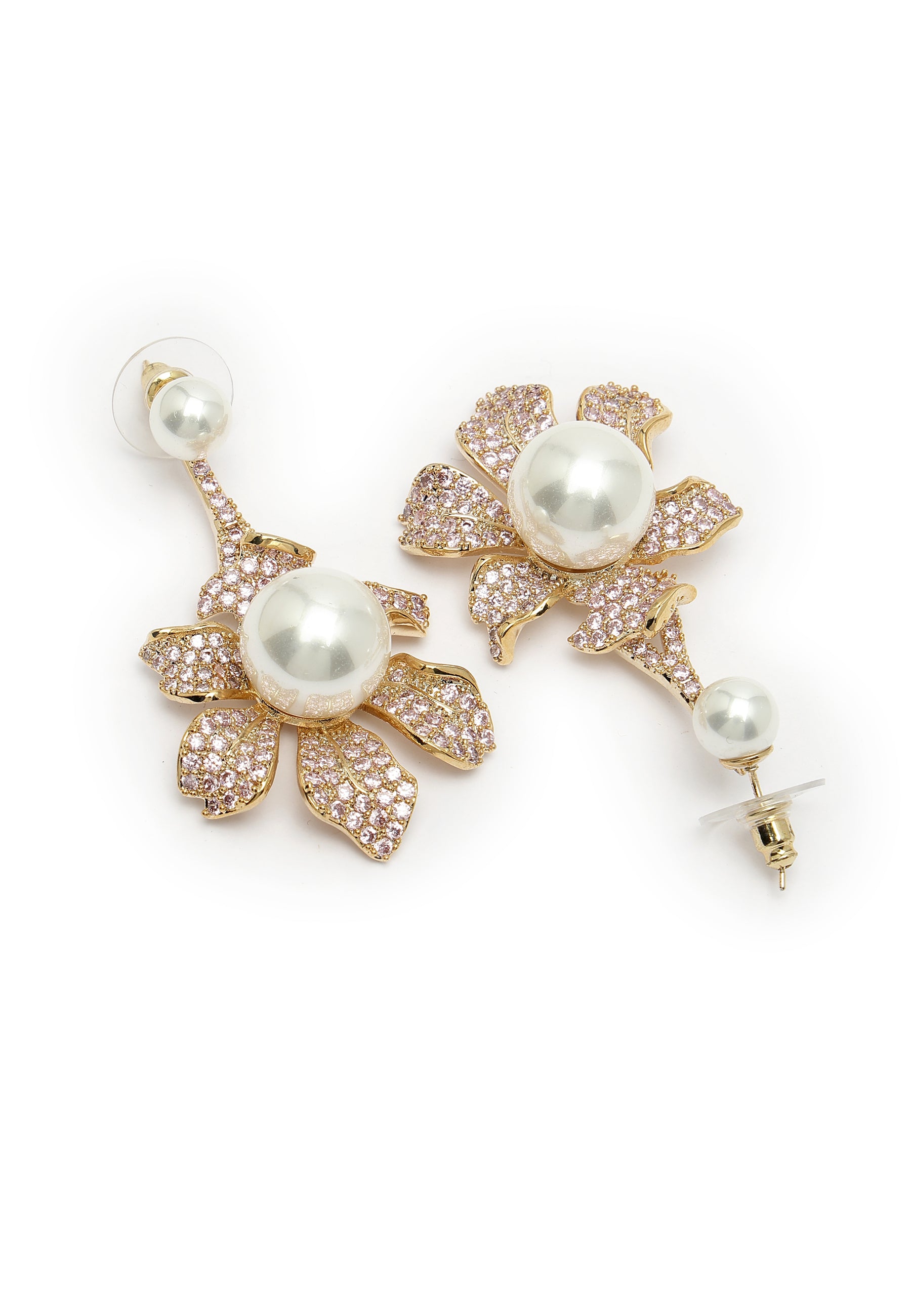 Cubic Zirconia Blooming Pearl Floral Earrings