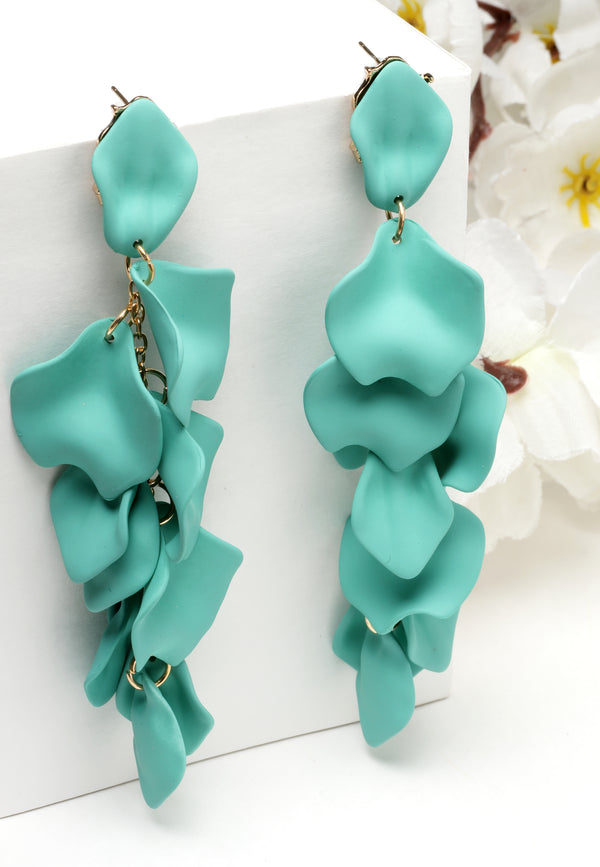 Boucles d'oreilles pendantes en forme de pétale de rose bleu turquoise