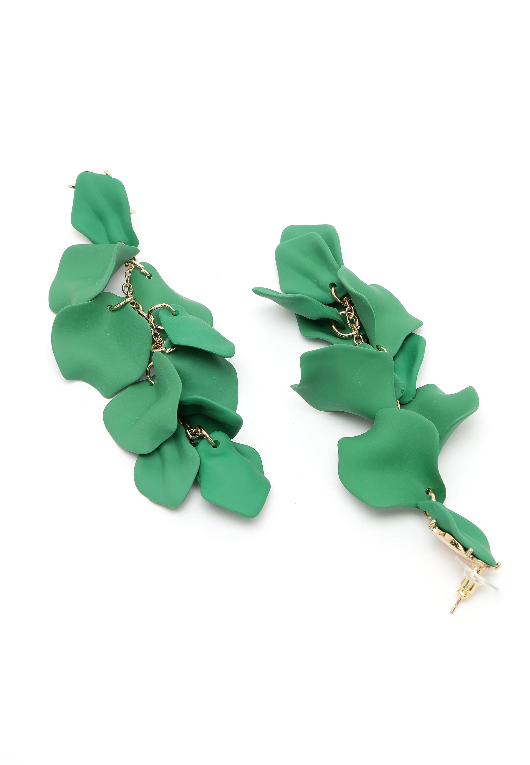 Dark Green Rose Petal Shaped Danglers Earrings.