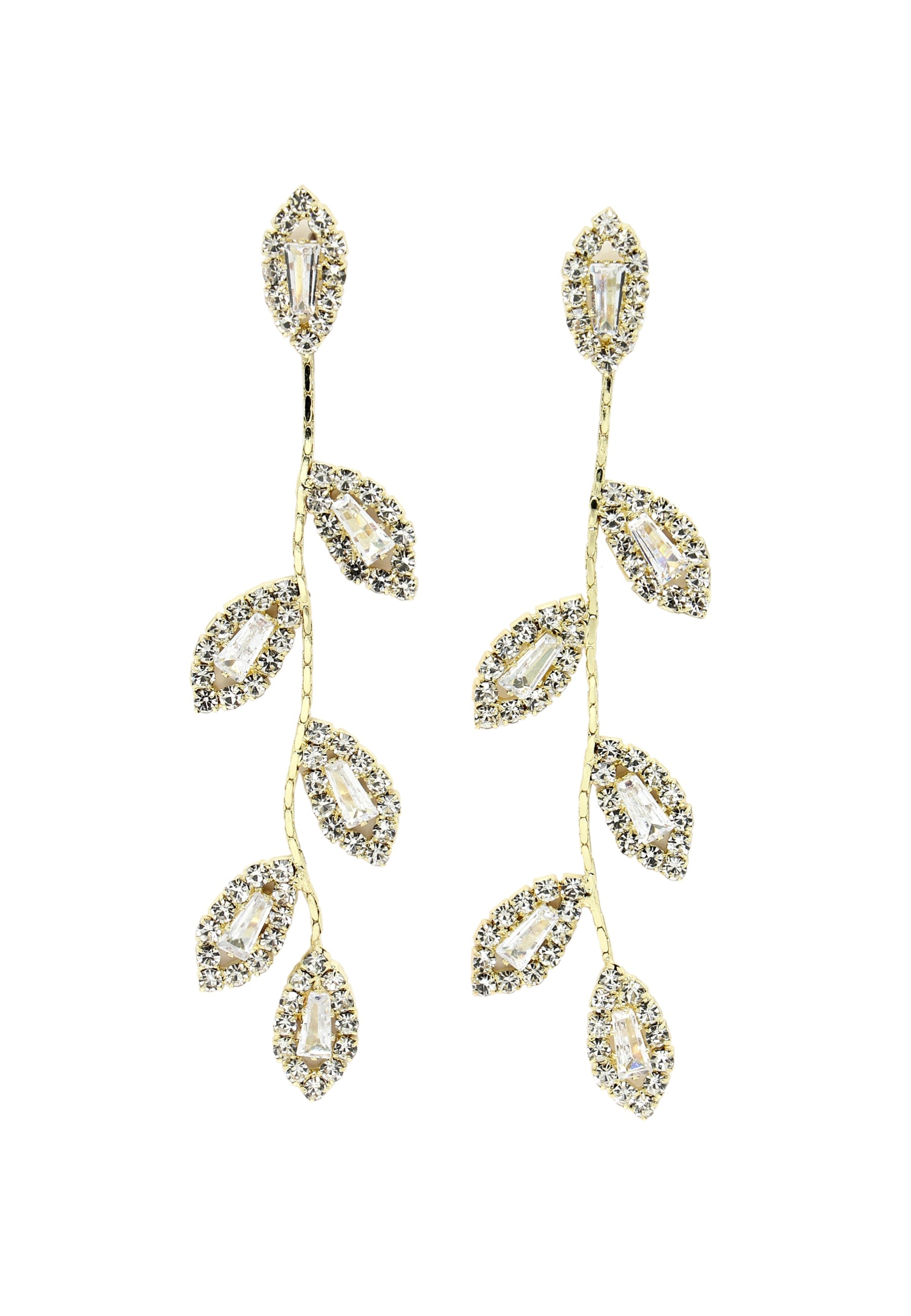 Boucles d'oreilles pendantes en forme de feuille de cristal dorées