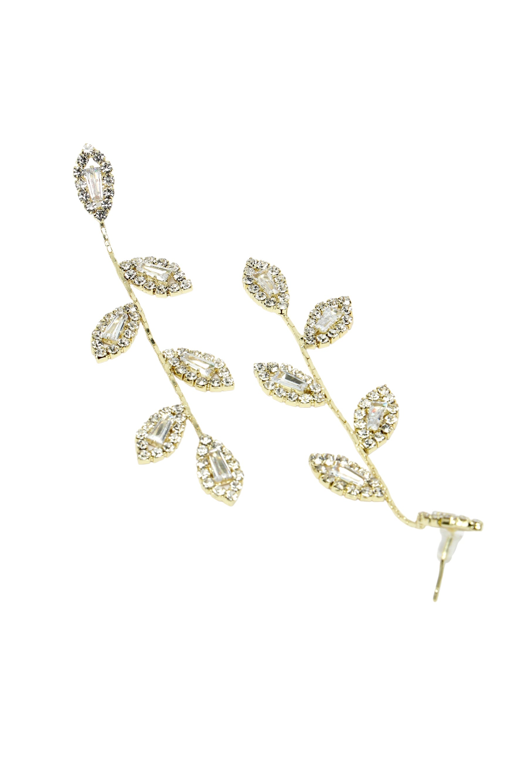 Boucles d'oreilles pendantes en forme de feuille de cristal dorées