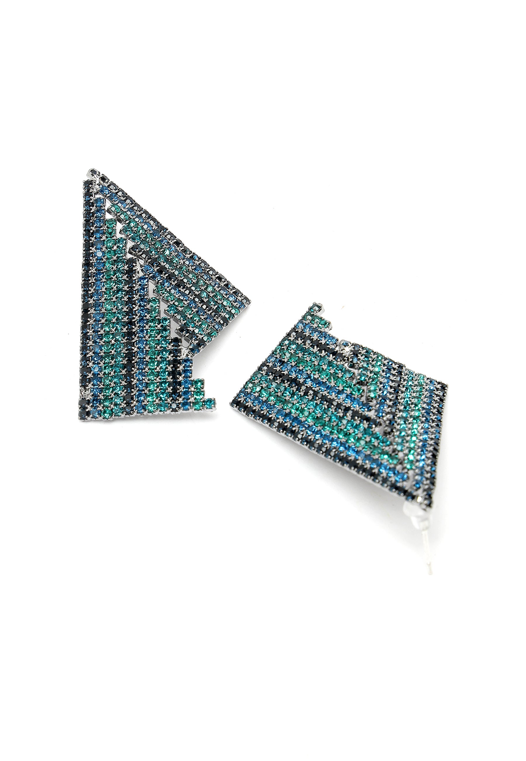 Boucles d'oreilles triangle asymétriques en cristal bleu