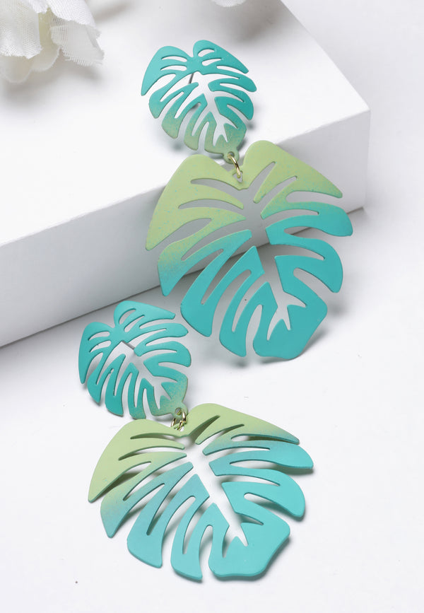 Green Palm Leaf Dangle Earrings