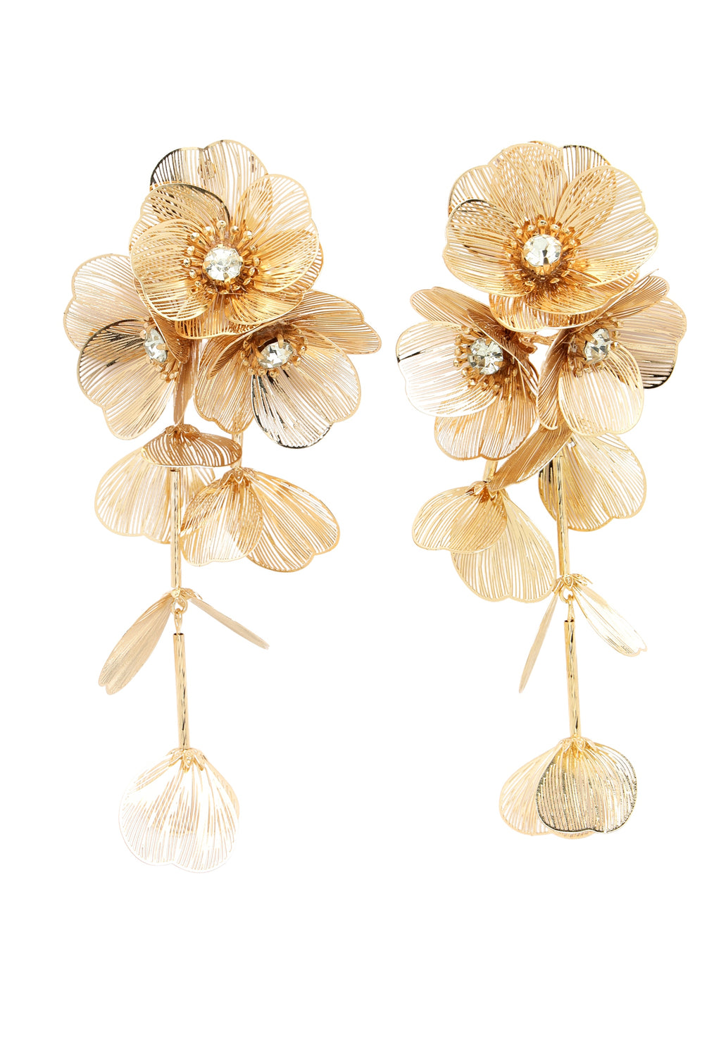 Crystal Bloom Tassel Gold Plated Earrings
