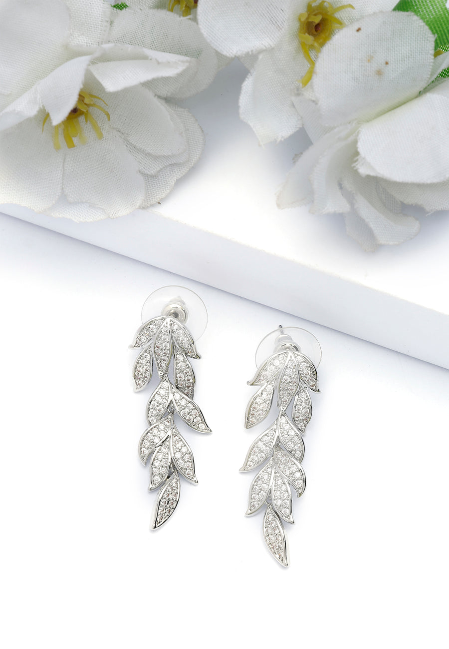 Pendientes Colgantes de Hoja Plateada