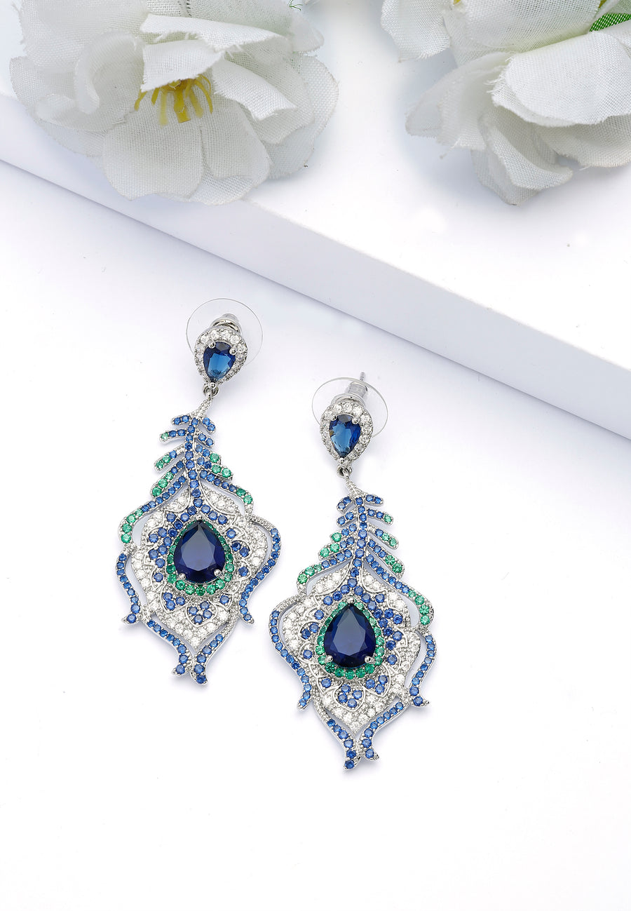 Pendientes de plumas de pavo real azul oscuro