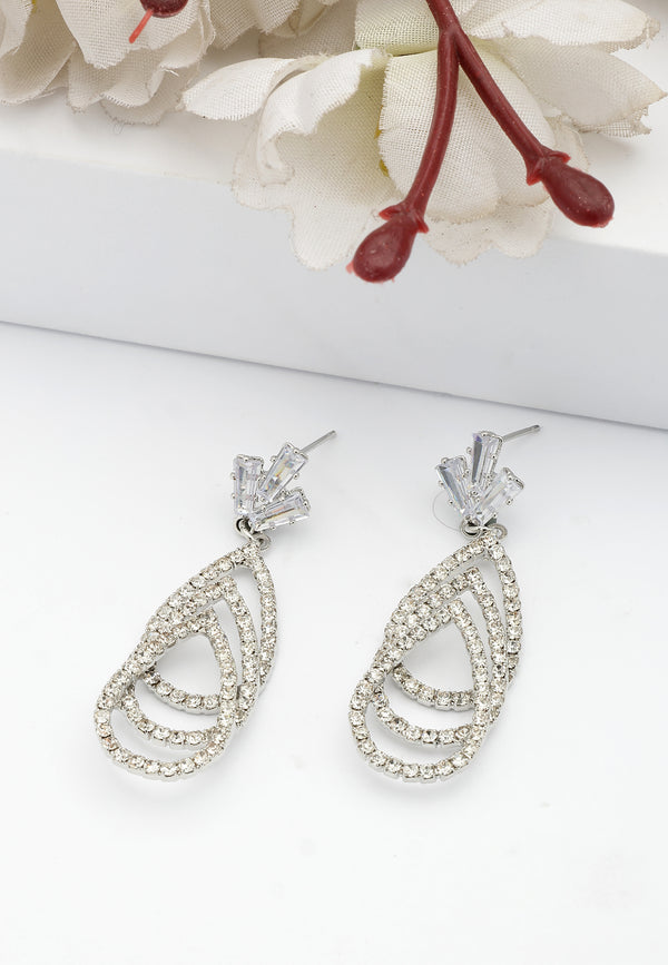 Pendientes de gota de diamante de tres niveles brillantes