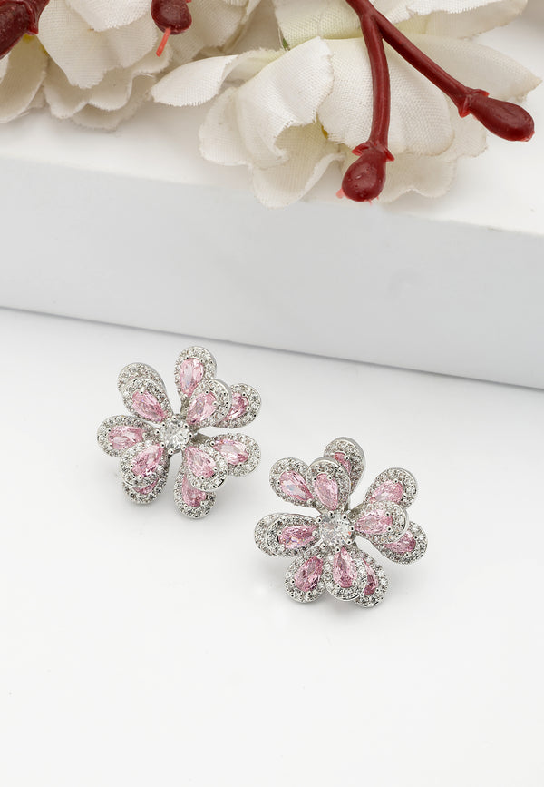 Light Pink sparkling Floral Stud Earrings
