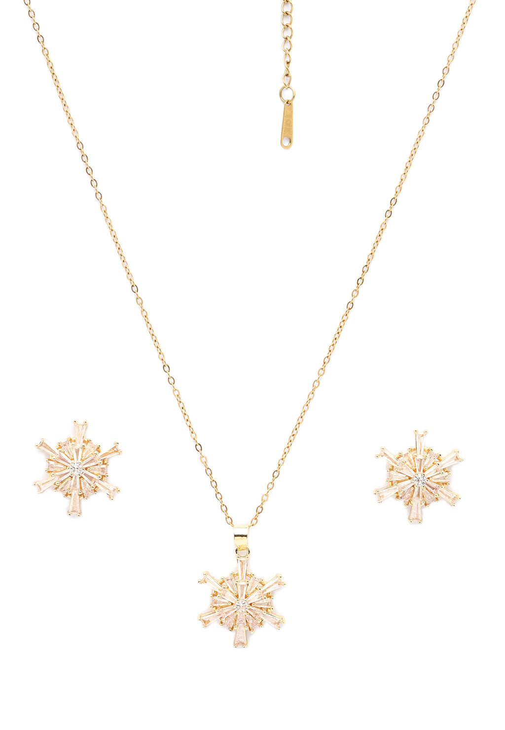 Conjunto de pendientes y collar de polvo de estrellas dorado