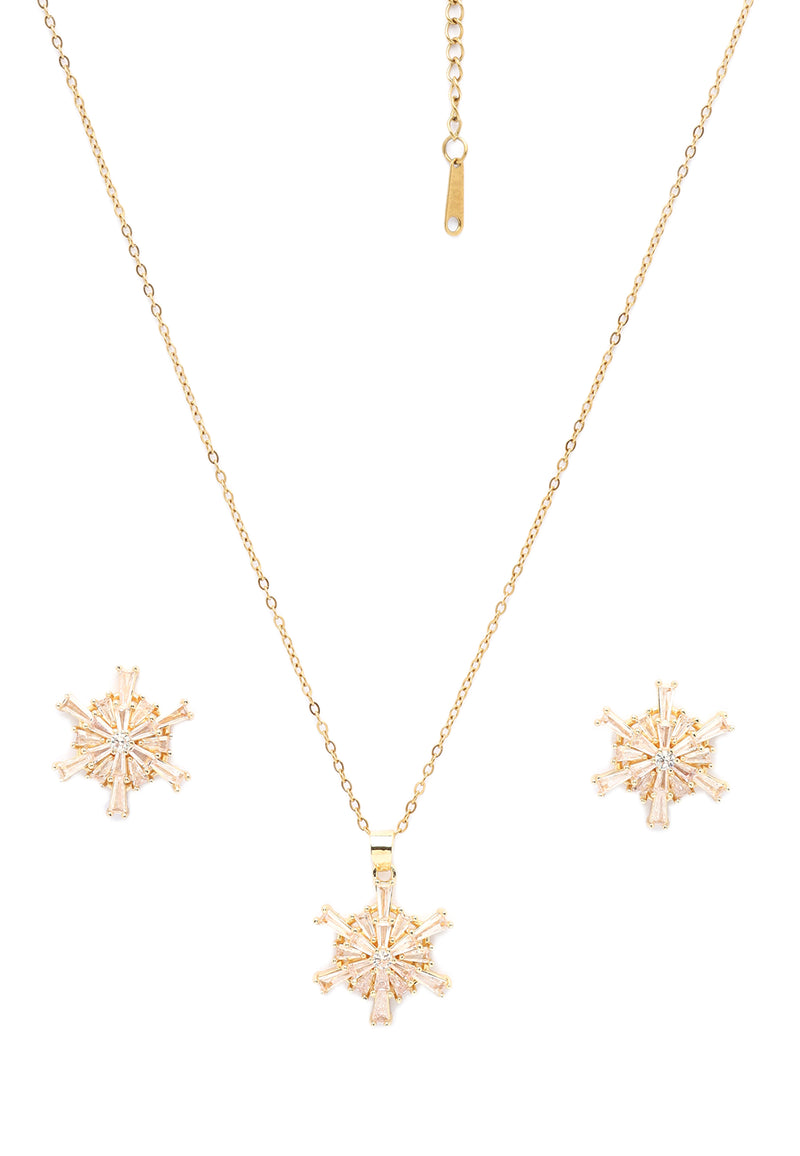 Conjunto de pendientes y collar de polvo de estrellas dorado