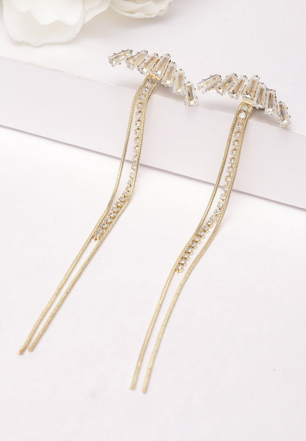 Gold Crystal Long Hanging Earrings