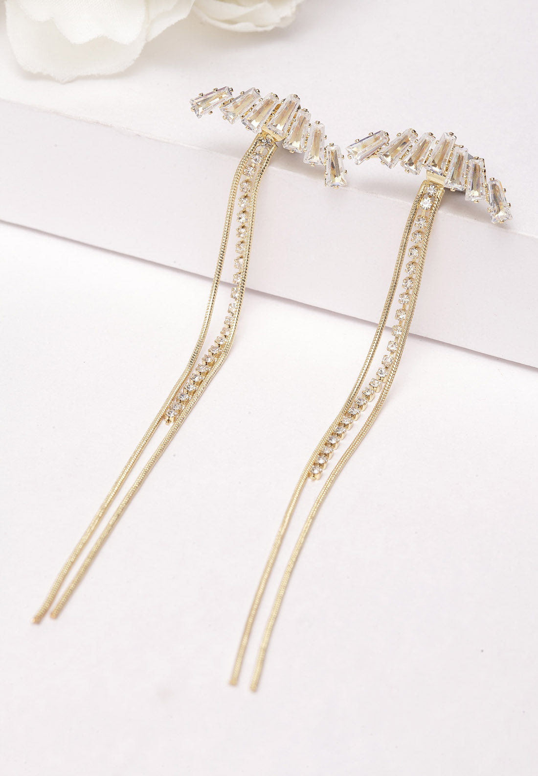 Guld kristall långa hängande örhängen