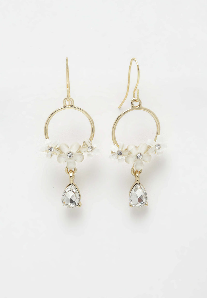 Ohrringe mit floralen Kristallen in Gold und Weiß