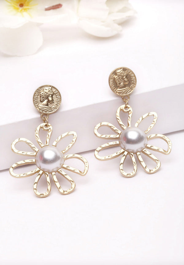 Gold Floral Pearl Earrings