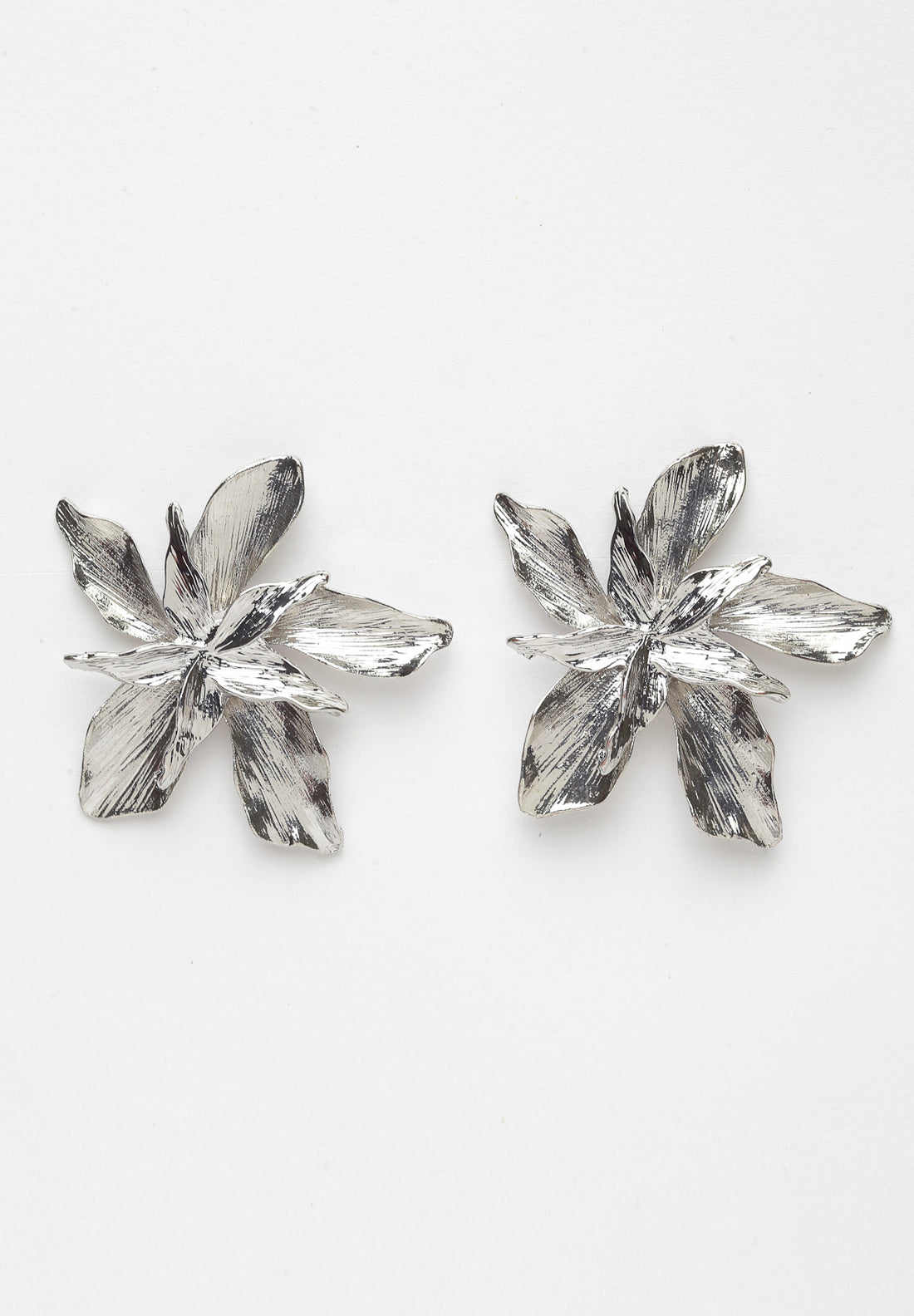 Metallic Silver Floral Stud Earrings