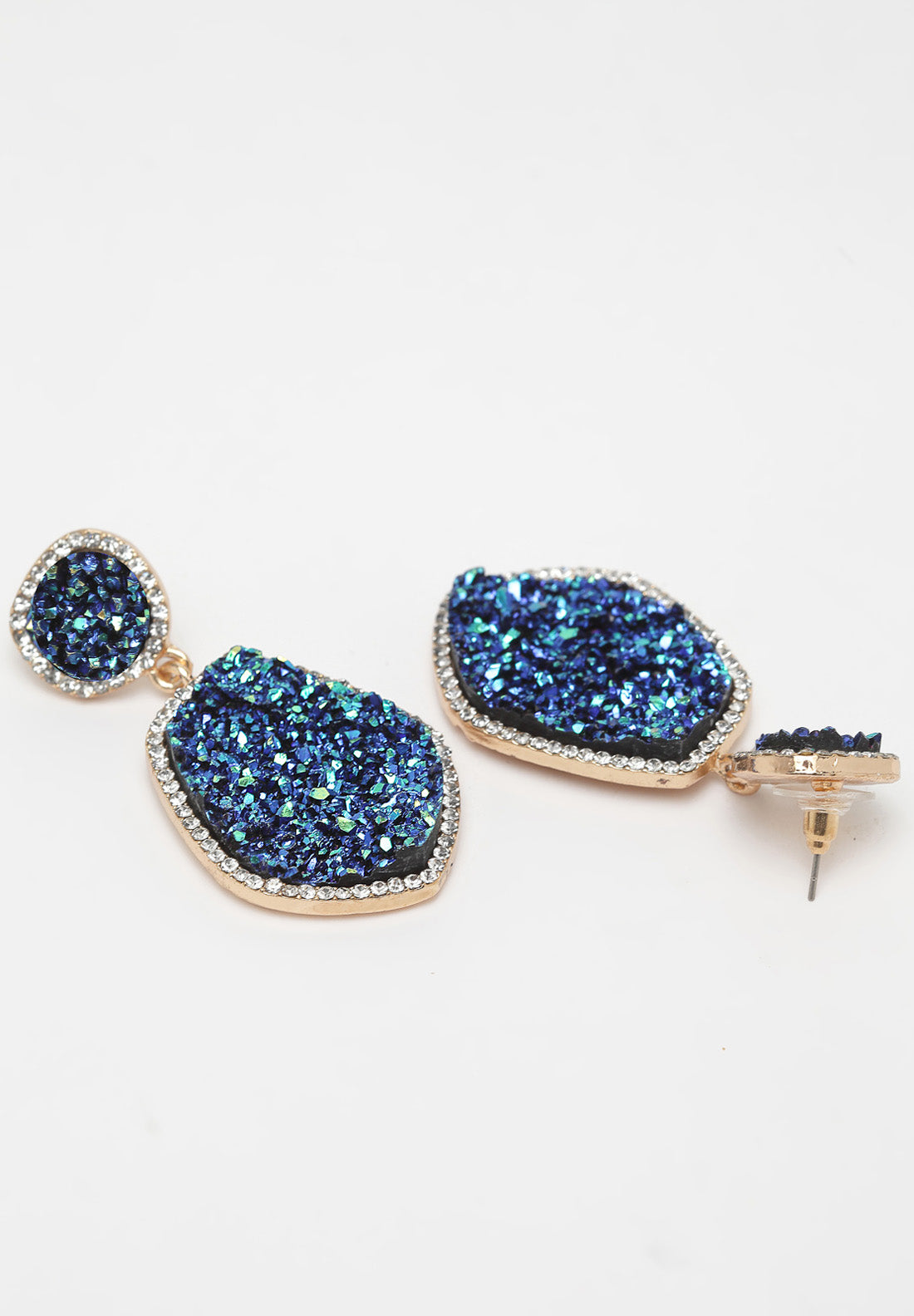 Boucles d'oreilles en pierre de cristal géométrique bleue