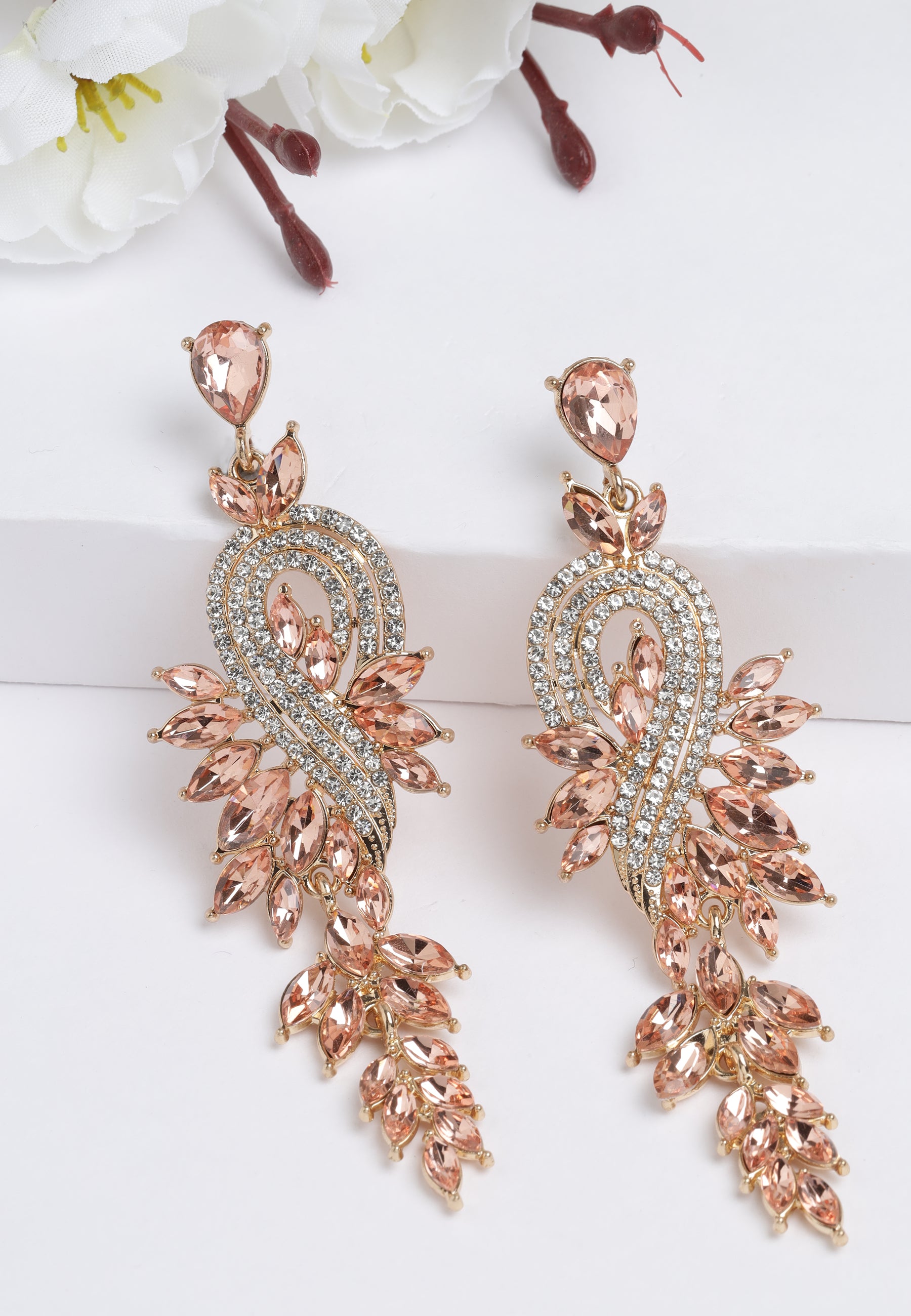 Gold Crystal Leaf Earrings