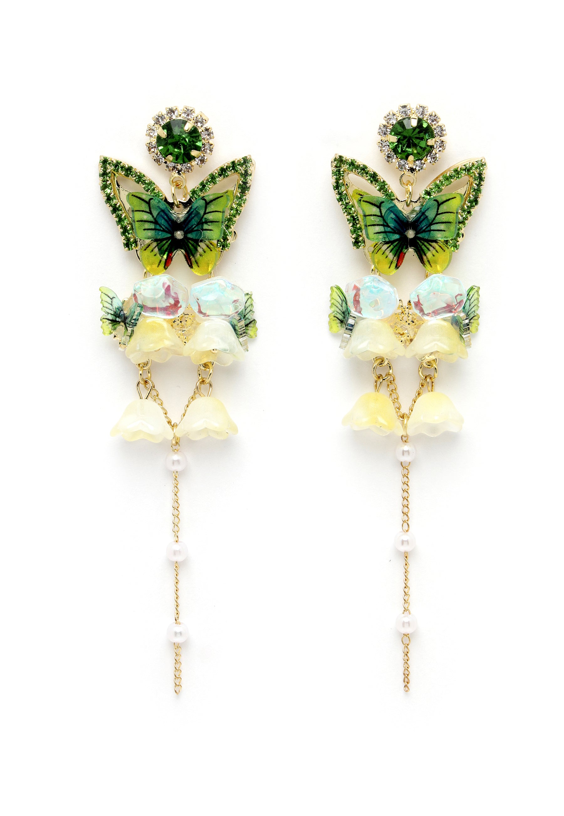 Pendientes largos colgantes de cristal de mariposa